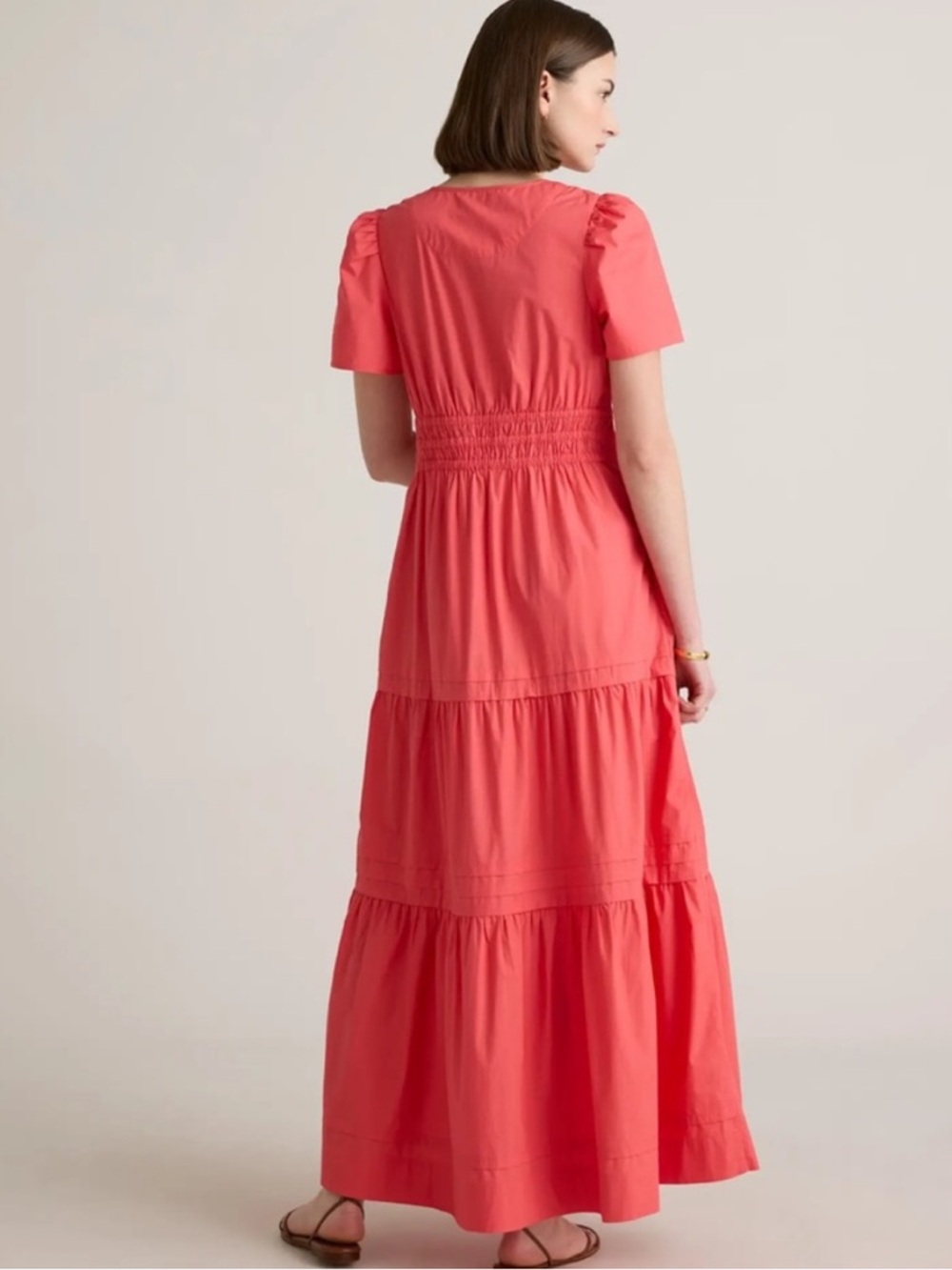 NWOT Quince 100% Organic Cotton Poplin Tiered Maxi Dress L bright flowy - Picture 2 of 7
